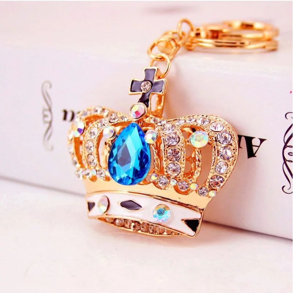 Regal Blue Crystal Tiara Crown Keychain Charm